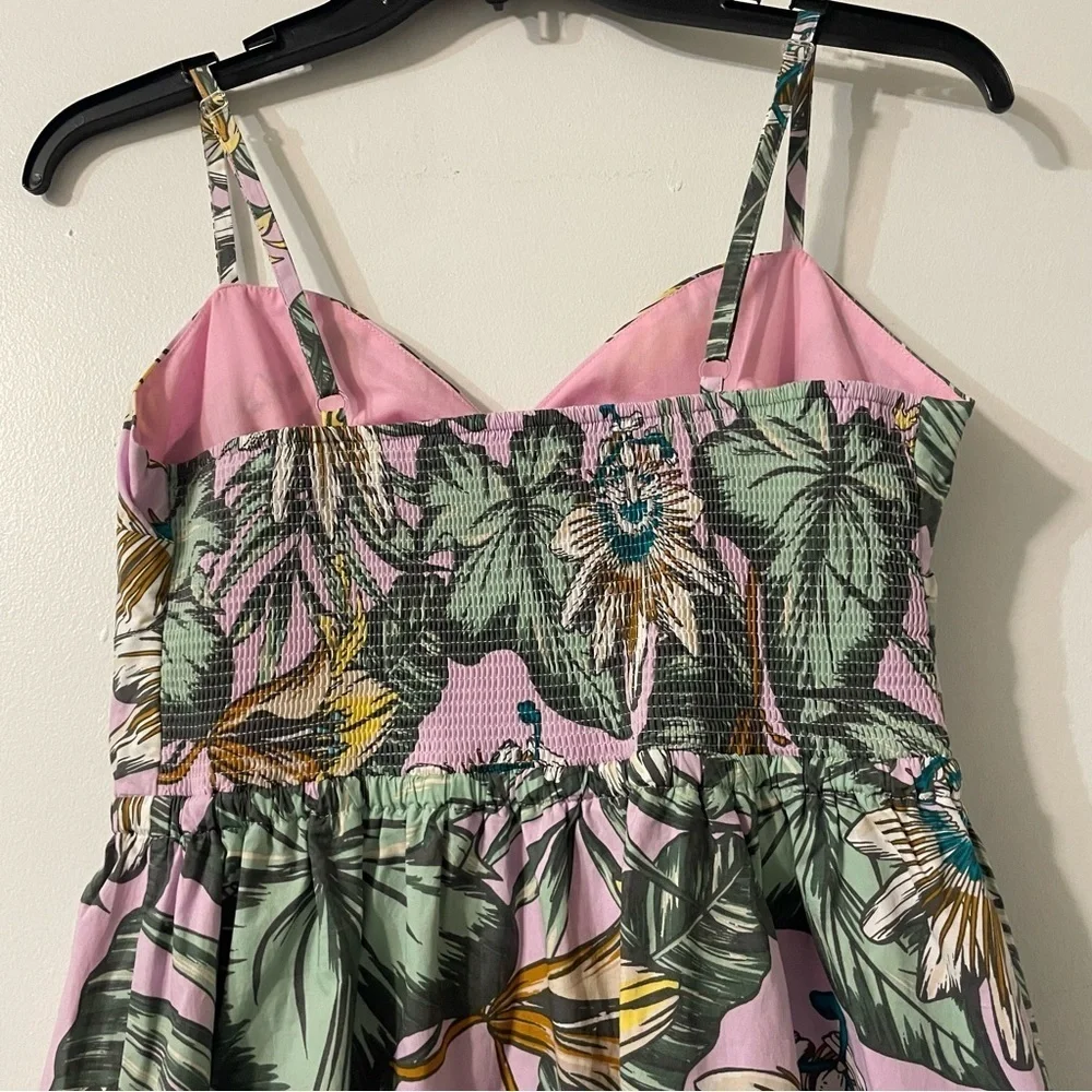 J Crew printed poplin floral print dress green pink 22590